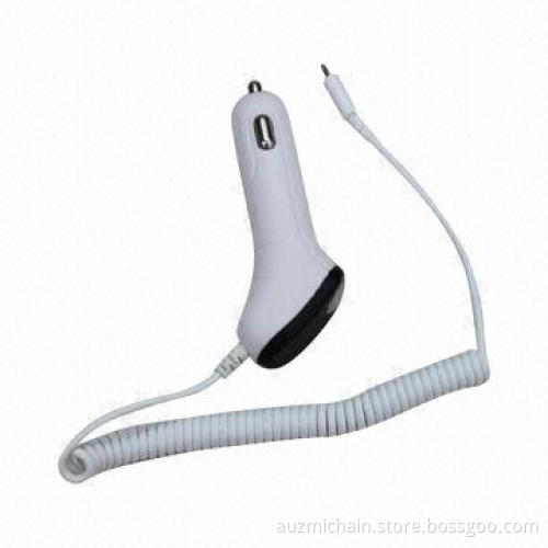 Car charger with cable and USB port for iPhone 5